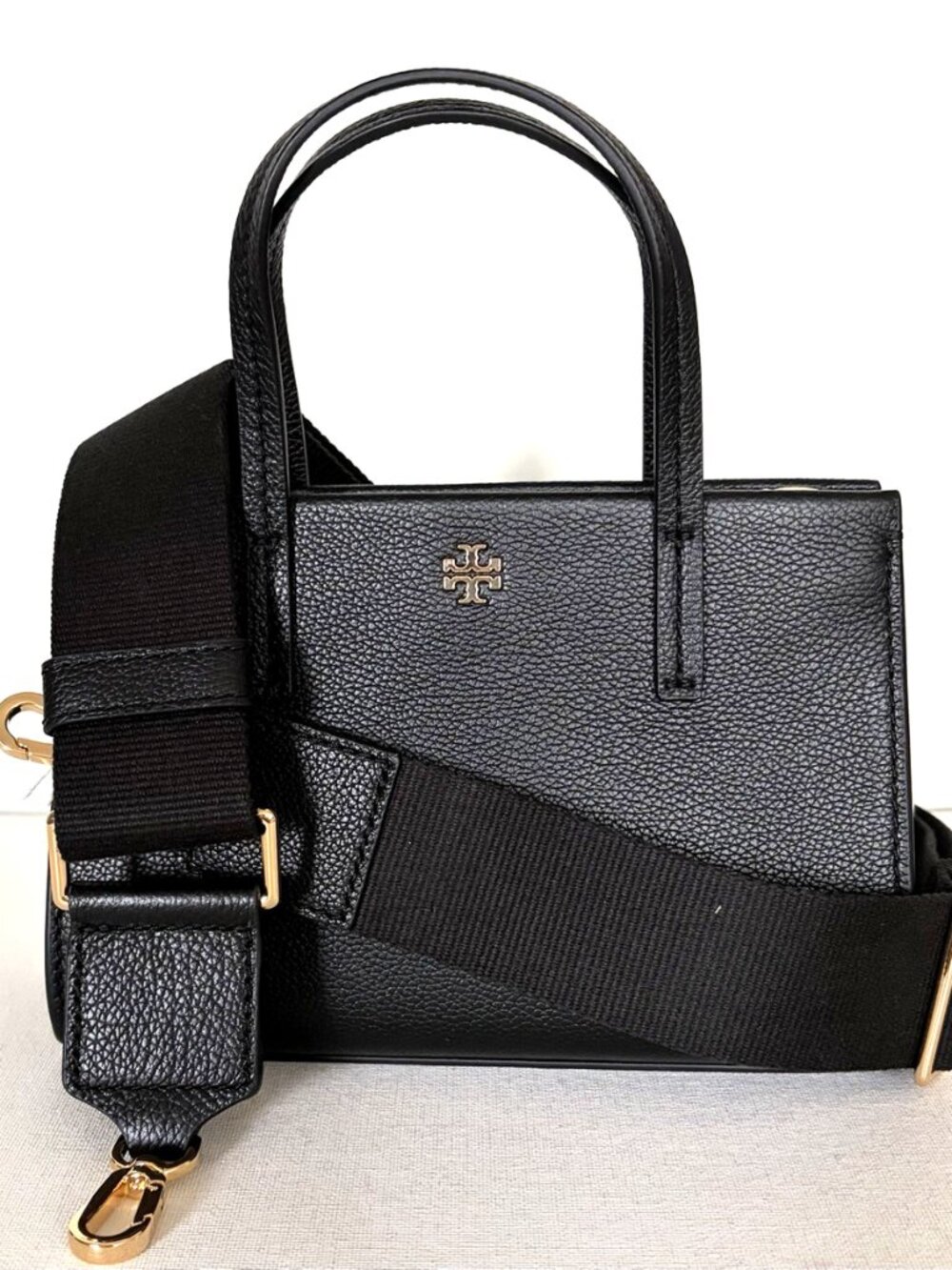 New Tory Burch Blake Mini Tote Pebble Leather Black
